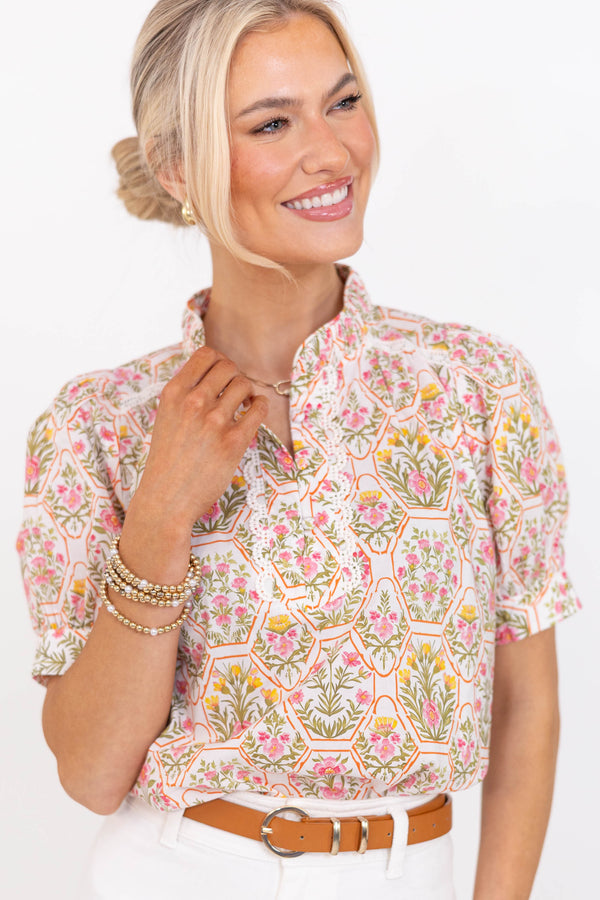 This One’s A Keeper Blush Ditsy Floral Blouse