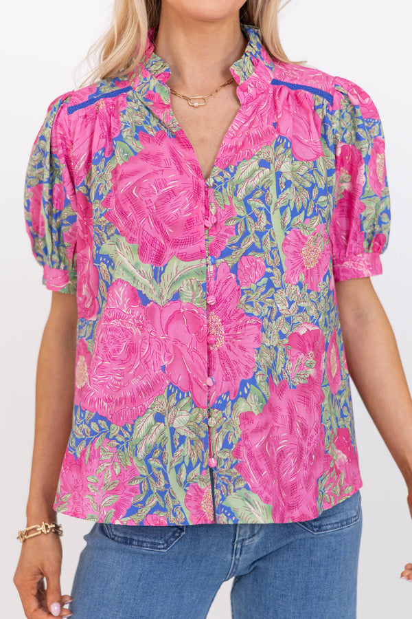 Hard To Pass Up Blue Floral Blouse