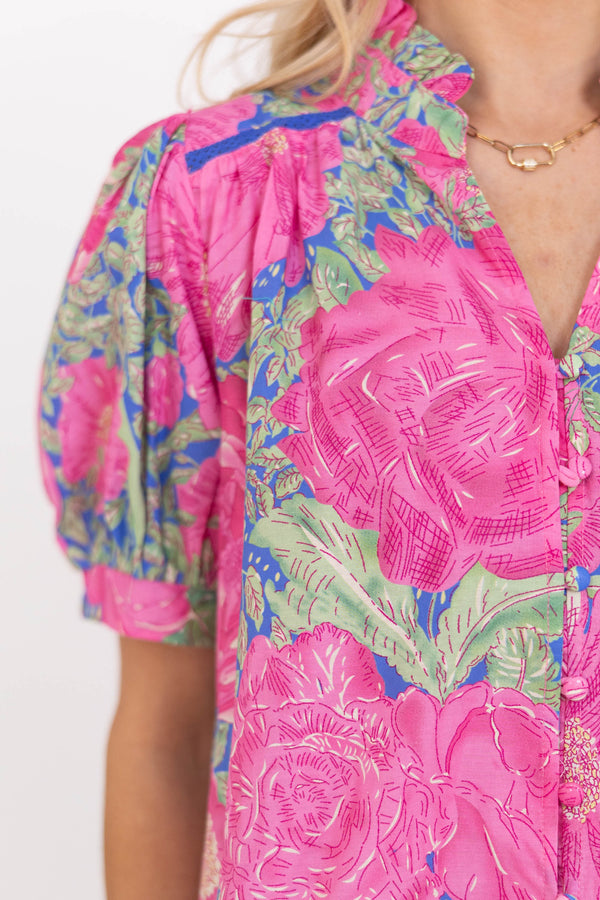 Hard To Pass Up Blue Floral Blouse