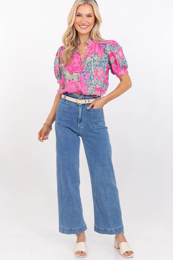 Hard To Pass Up Blue Floral Blouse