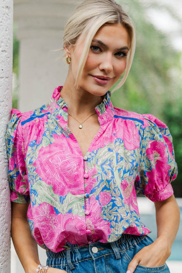 Hard To Pass Up Blue Floral Blouse
