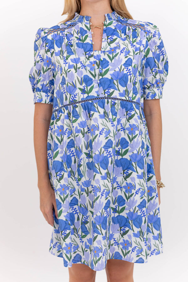 No Fuss Needed Blue Floral Dress