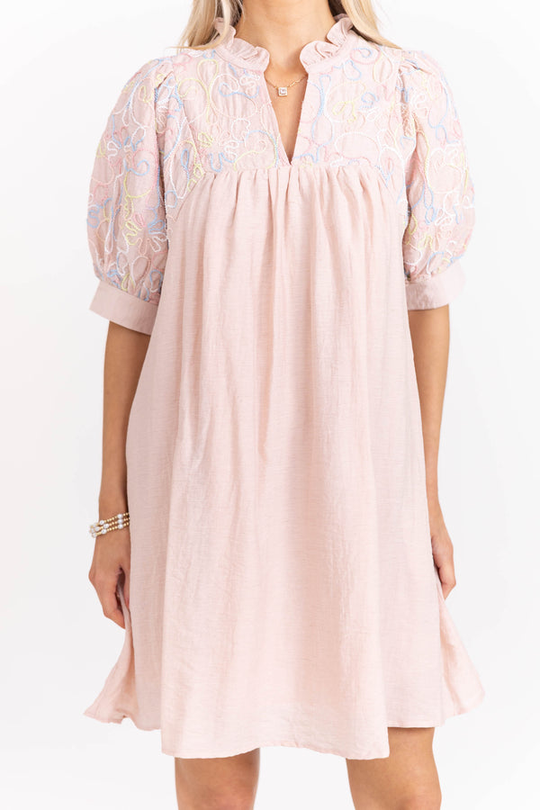 Out The Door Ready Blush Embroidered Dress