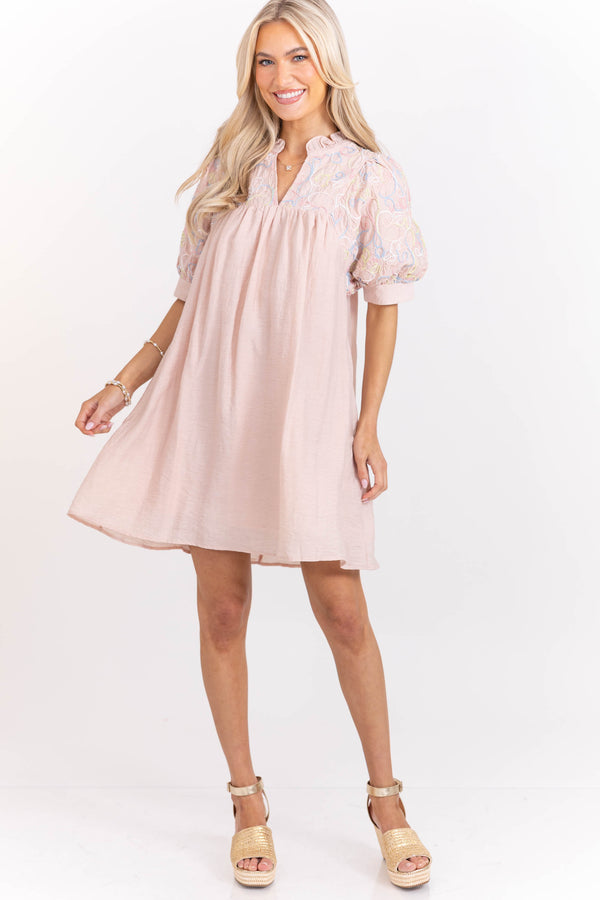 Out The Door Ready Blush Embroidered Dress