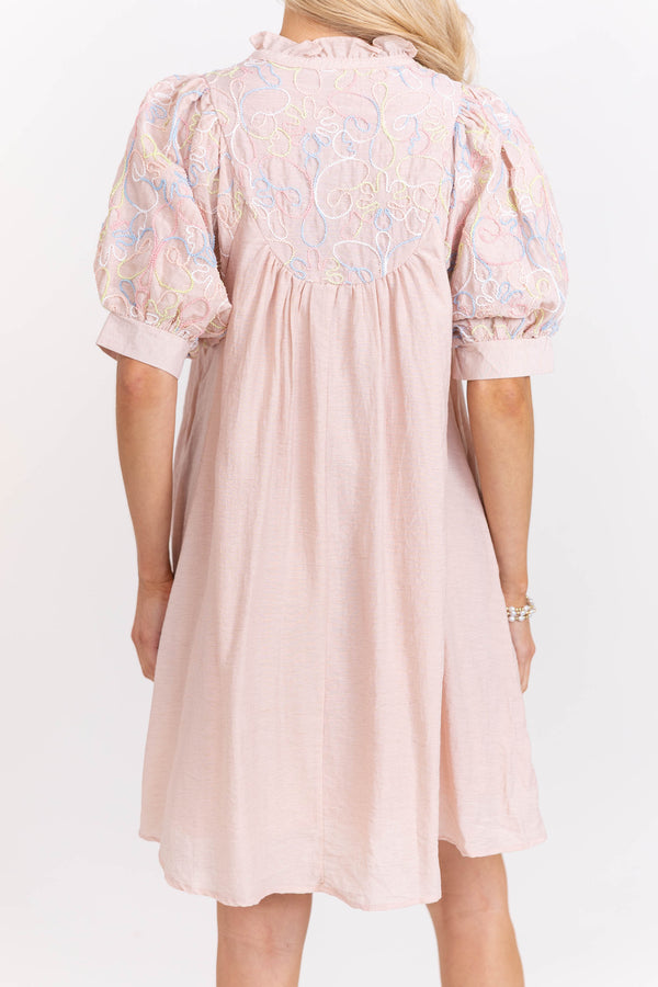Out The Door Ready Blush Embroidered Dress