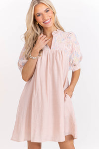 Out The Door Ready Blush Embroidered Dress