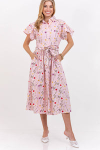 One Less Decision Pink Embroidered Midi Dress
