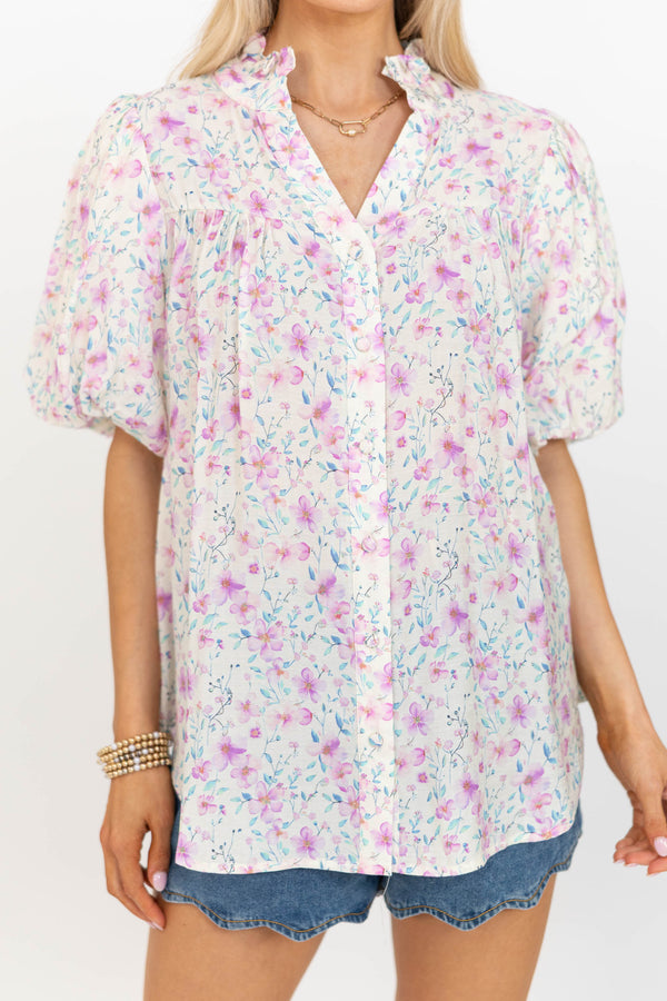 Just Makes Sense Lavender Floral Blouse