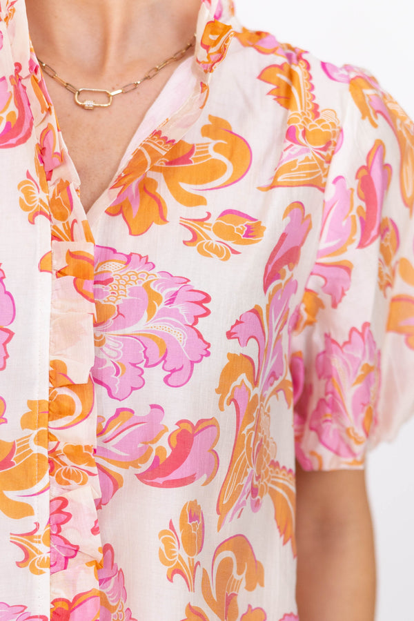 Running Around Pink Floral Blouse
