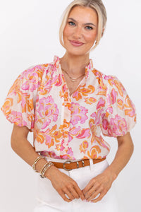 Running Around Pink Floral Blouse
