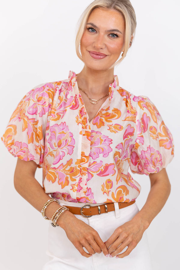 Running Around Pink Floral Blouse