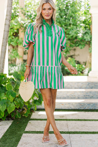 Sugar & Sunshine Green Striped Babydoll Dress