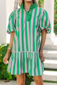 Sugar & Sunshine Green Striped Babydoll Dress