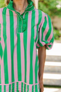 Sugar & Sunshine Green Striped Babydoll Dress