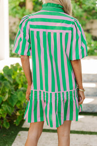 Sugar & Sunshine Green Striped Babydoll Dress