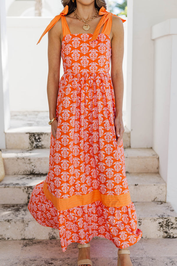 Ready For Anything Orange Floral Midi Dress