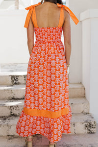 Ready For Anything Orange Floral Midi Dress
