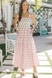 Can’t Stop Smiling Pink Medallion Midi Dress