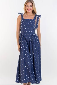 Evening Allure Navy Polka Dot Maxi Dress