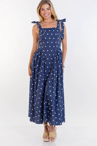 Evening Allure Navy Polka Dot Maxi Dress