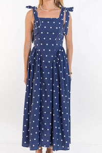 Evening Allure Navy Polka Dot Maxi Dress