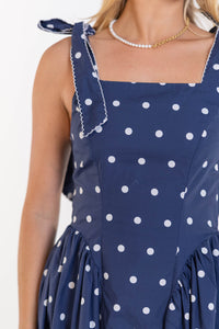 Evening Allure Navy Polka Dot Maxi Dress