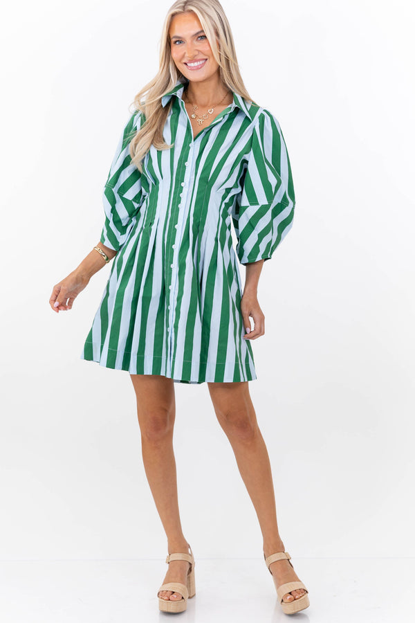 Grace In Motion Green Striped Dress