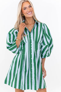 Grace In Motion Green Striped Dress
