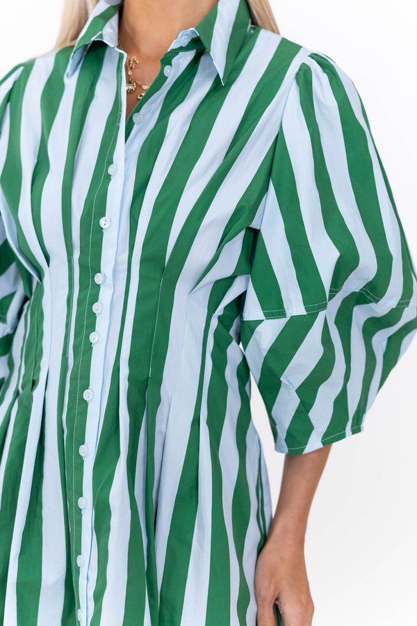 Grace In Motion Green Striped Dress