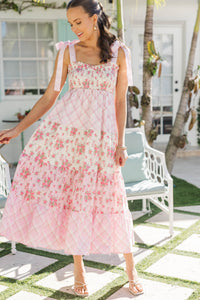 Live in Color Blush Mixed Print Midi Dress