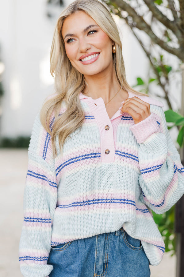 Just Toss It On Light Blue Striped Sweater