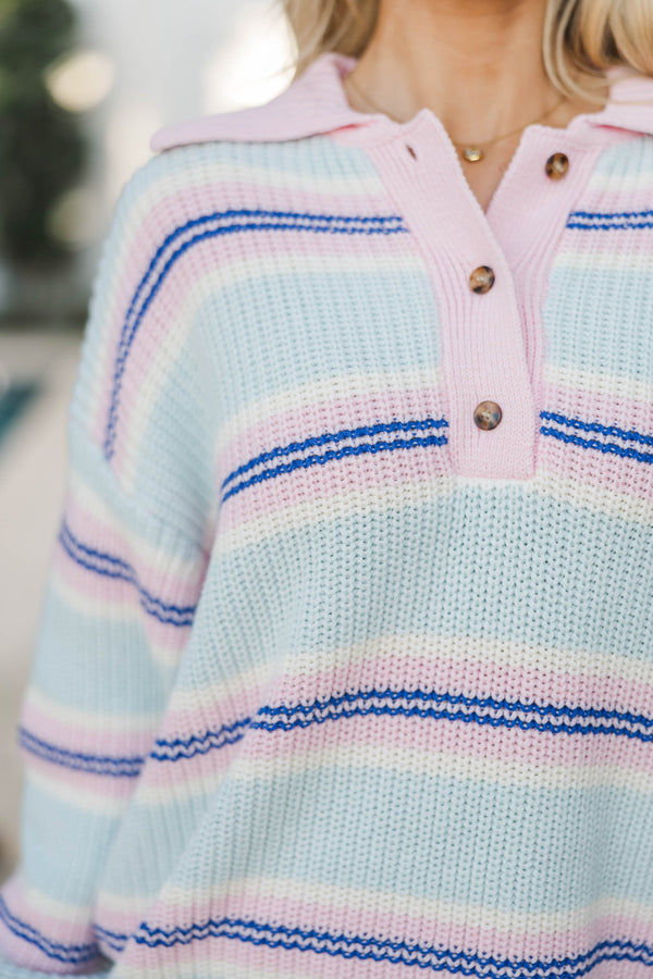 Just Toss It On Light Blue Striped Sweater