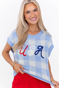 Good As It Gets Light Blue Plaid Sweater