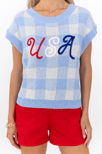 Good As It Gets Light Blue Plaid Sweater