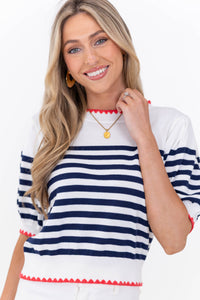 Let The Good In White Striped Sweater