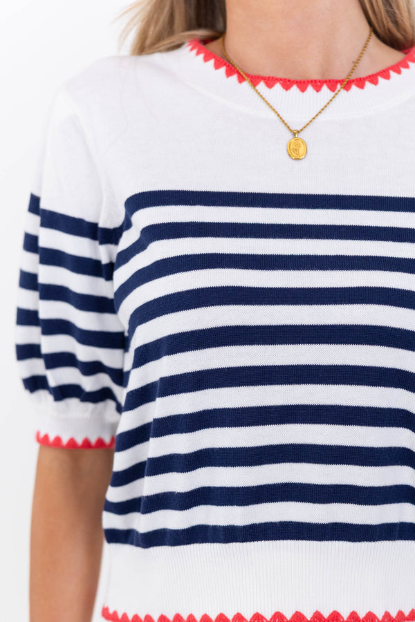 Let The Good In White Striped Sweater