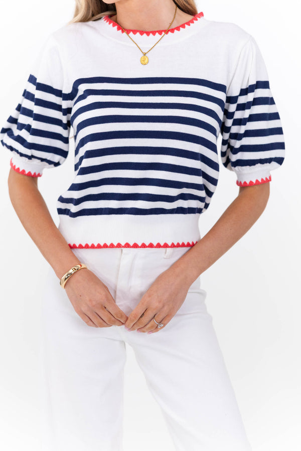 Let The Good In White Striped Sweater