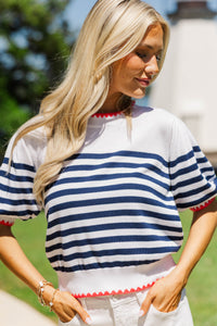 Let The Good In White Striped Sweater