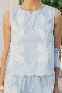 Relaxed Everyday Light Blue Embroidered Tank