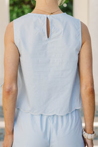 Relaxed Everyday Light Blue Embroidered Tank