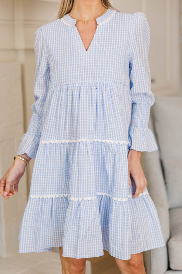 NURSING COLLECTION: All The Way Back Blue Gingham Scallop Dress