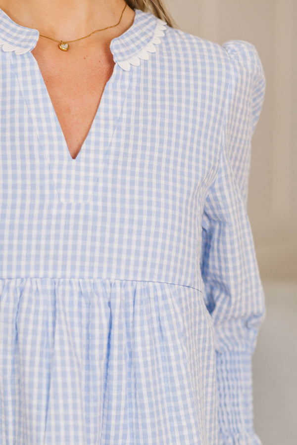 NURSING COLLECTION: All The Way Back Blue Gingham Scallop Dress