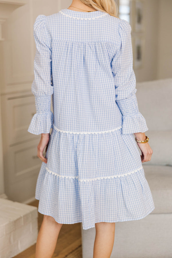 NURSING COLLECTION: All The Way Back Blue Gingham Scallop Dress