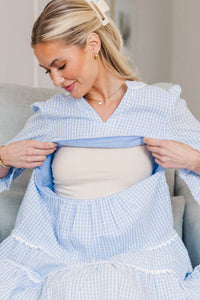 NURSING COLLECTION: All The Way Back Blue Gingham Scallop Dress