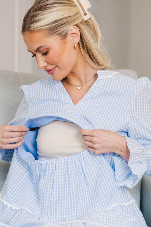 NURSING COLLECTION: All The Way Back Blue Gingham Scallop Dress