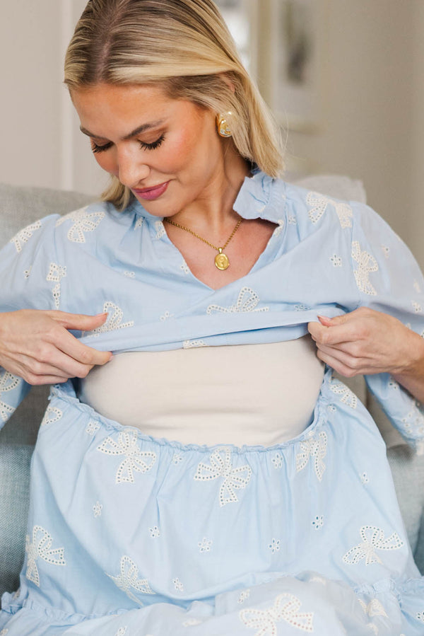 NURSING COLLECTION: Feeling Your Best Light Blue Eyelet Babydoll Dress