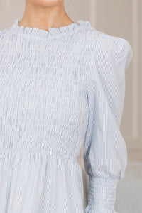 NURSING COLLECTION: Back To You Light Blue Striped Midi Dress