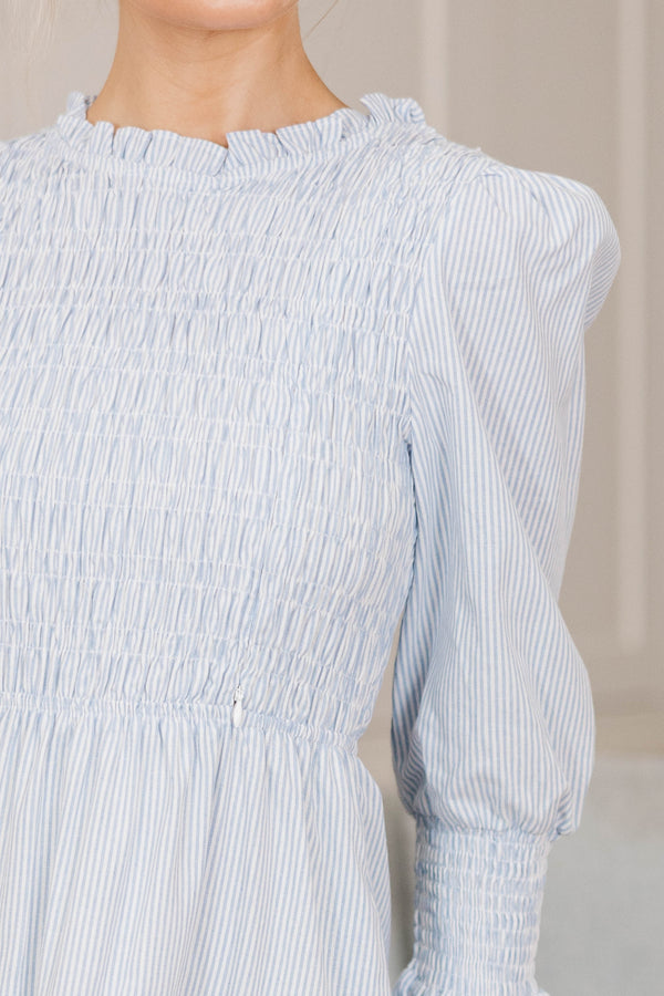 NURSING COLLECTION: Back To You Light Blue Striped Midi Dress