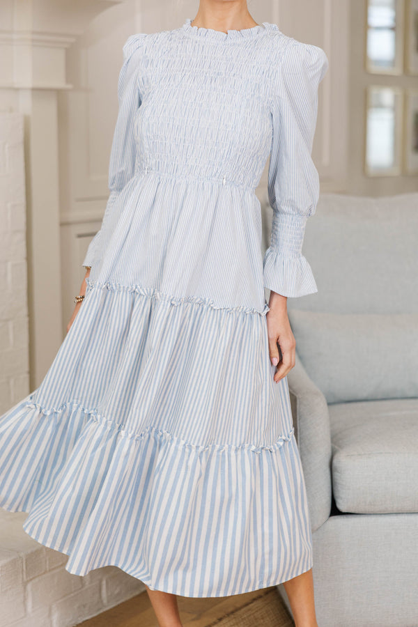 NURSING COLLECTION: Back To You Light Blue Striped Midi Dress