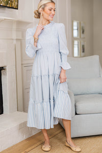 NURSING COLLECTION: Back To You Light Blue Striped Midi Dress